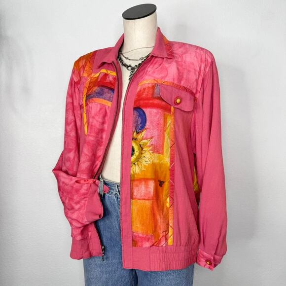 Vintage Jackets & Blazers - Vintage 90s City Girl Sunflower Art Bomber Jacket Size 8